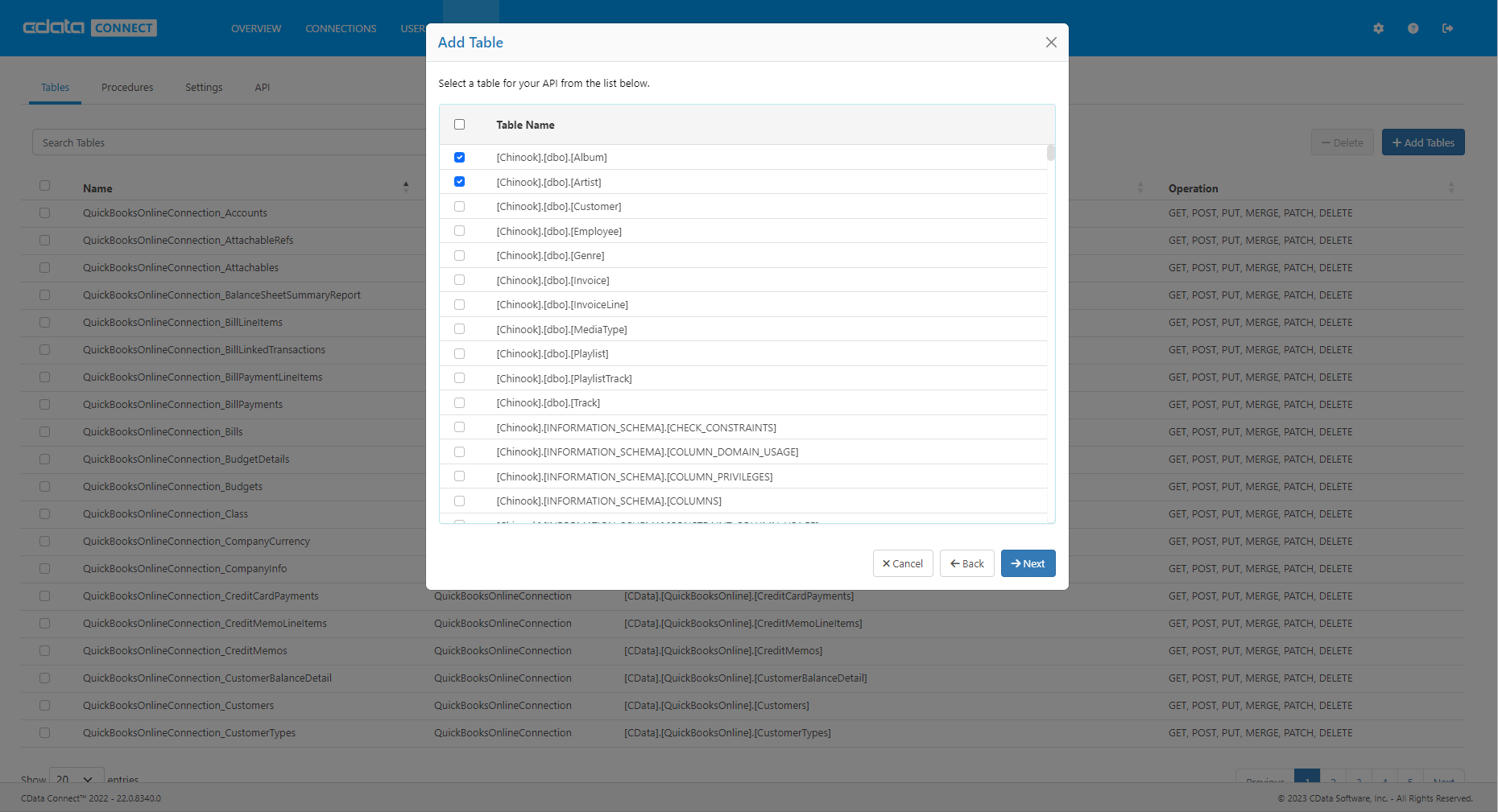 Adding tables from our Database