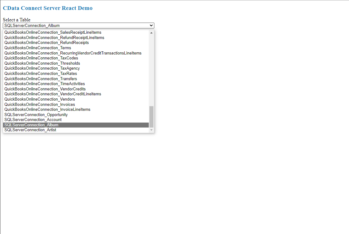 Selecting a table (resource).