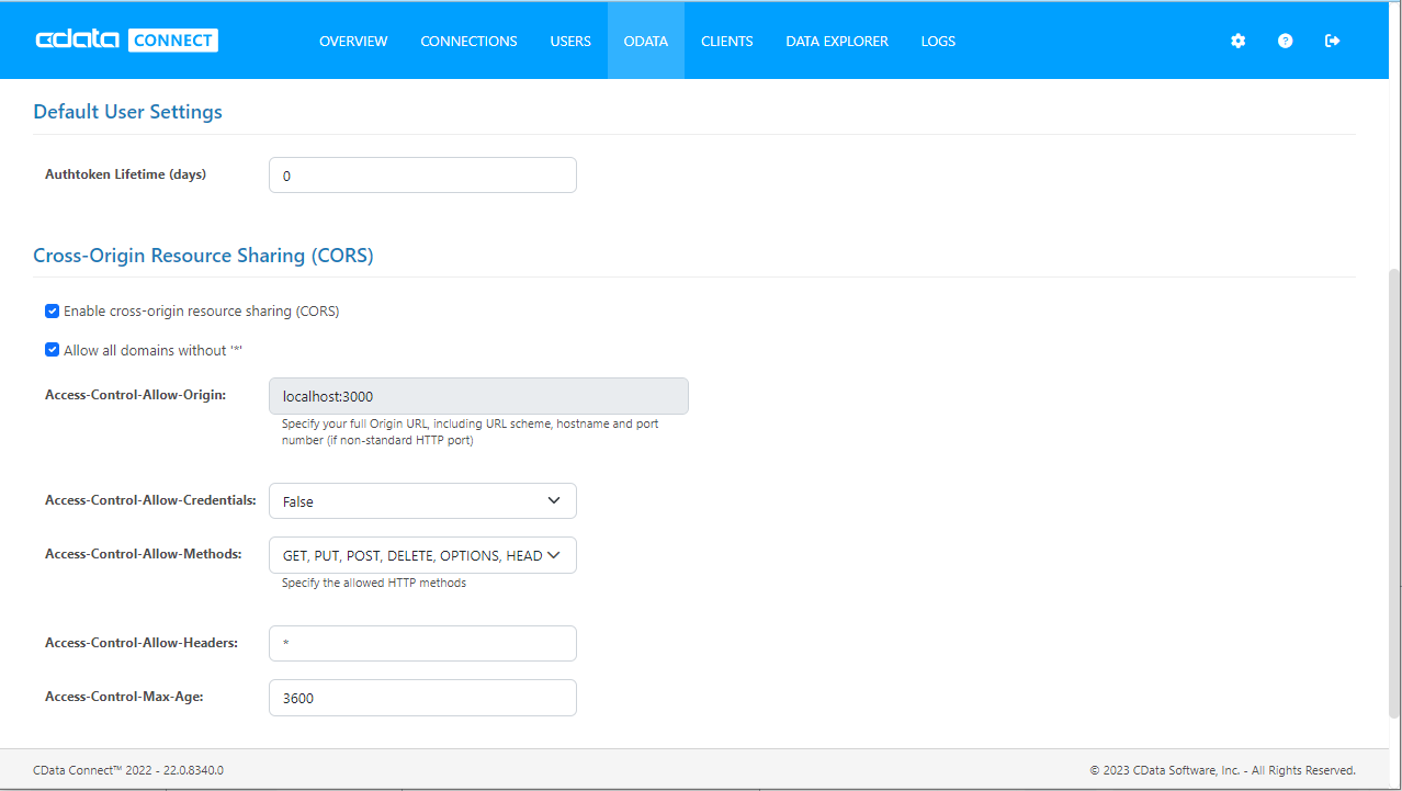 Configuring CORS settings