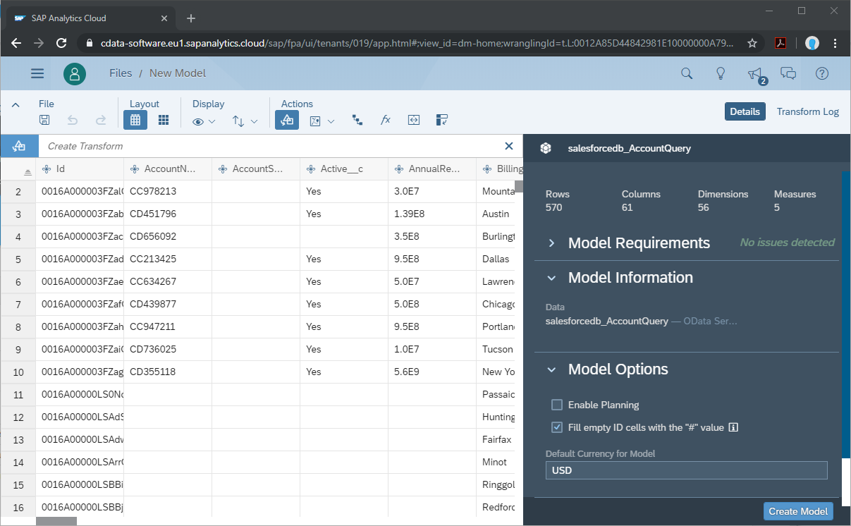 Vizualizing Data From CData Connect Data Sources in SAP Analytics Cloud