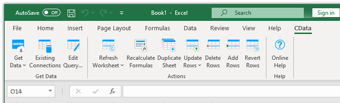 CData Add-In Ribbon in Microsoft Excel