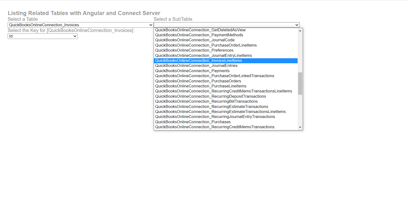 Selecting the sub table (related resource).