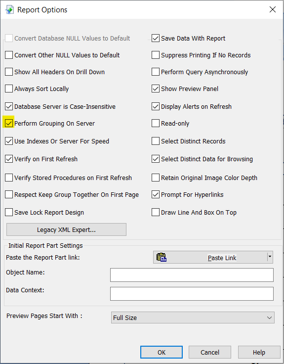 Perform Grouping On Server option.