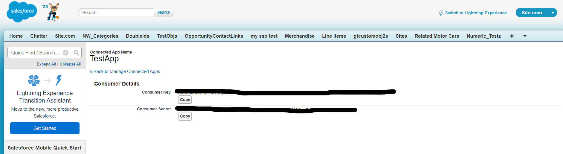 Obtain the "Consumer Details" - Consumer Key and Consumer Secret
