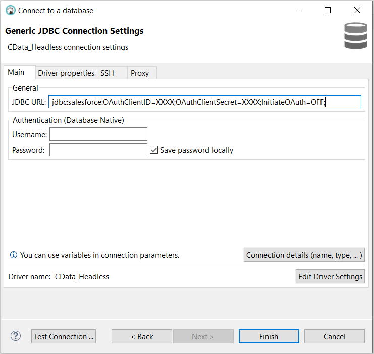 JDBC Connection URL for connecting to Salesforce via Headless Machine