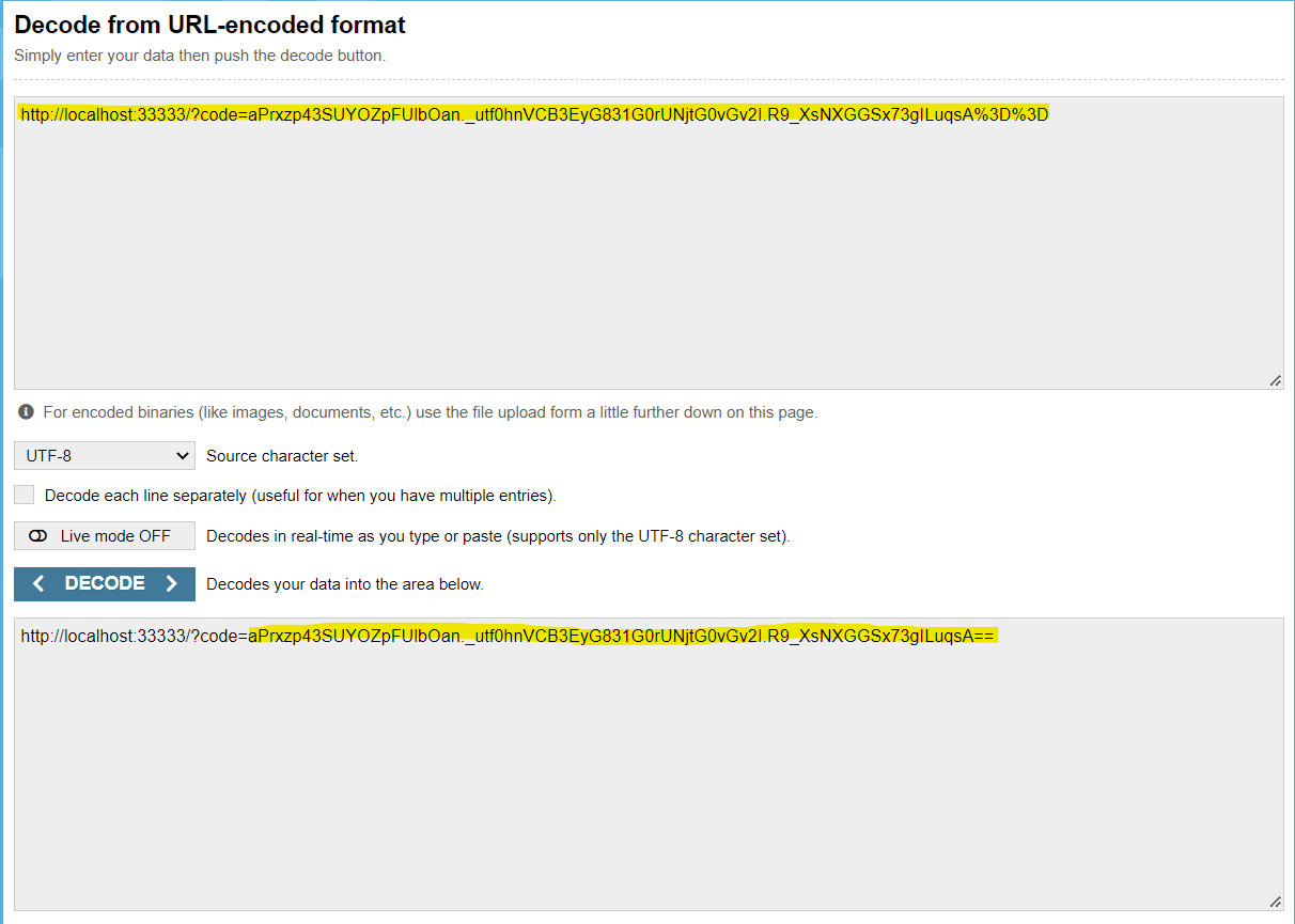 Decoding the URL to obtain the Verifier Code