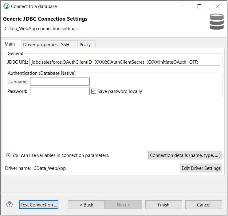JDBC Connection URL for connecting to Salesforce Web Application