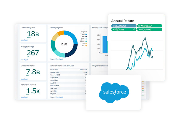 Salesforce Dashboard showing analytic data